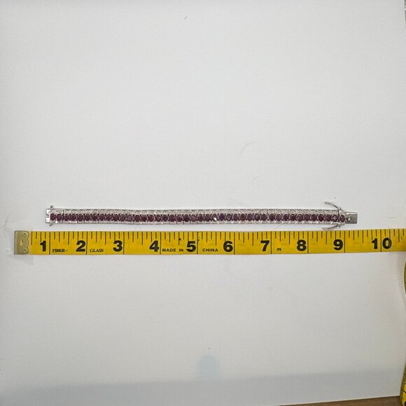 Sterling Silver Oval Ruby Tennis Bracelet 9" Length - Picture 3 of 8